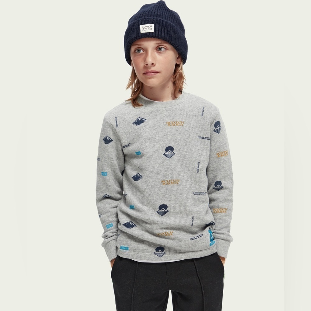 Scotch & Soda Boys Long Sleeve Printed T Shirt Gray NWT